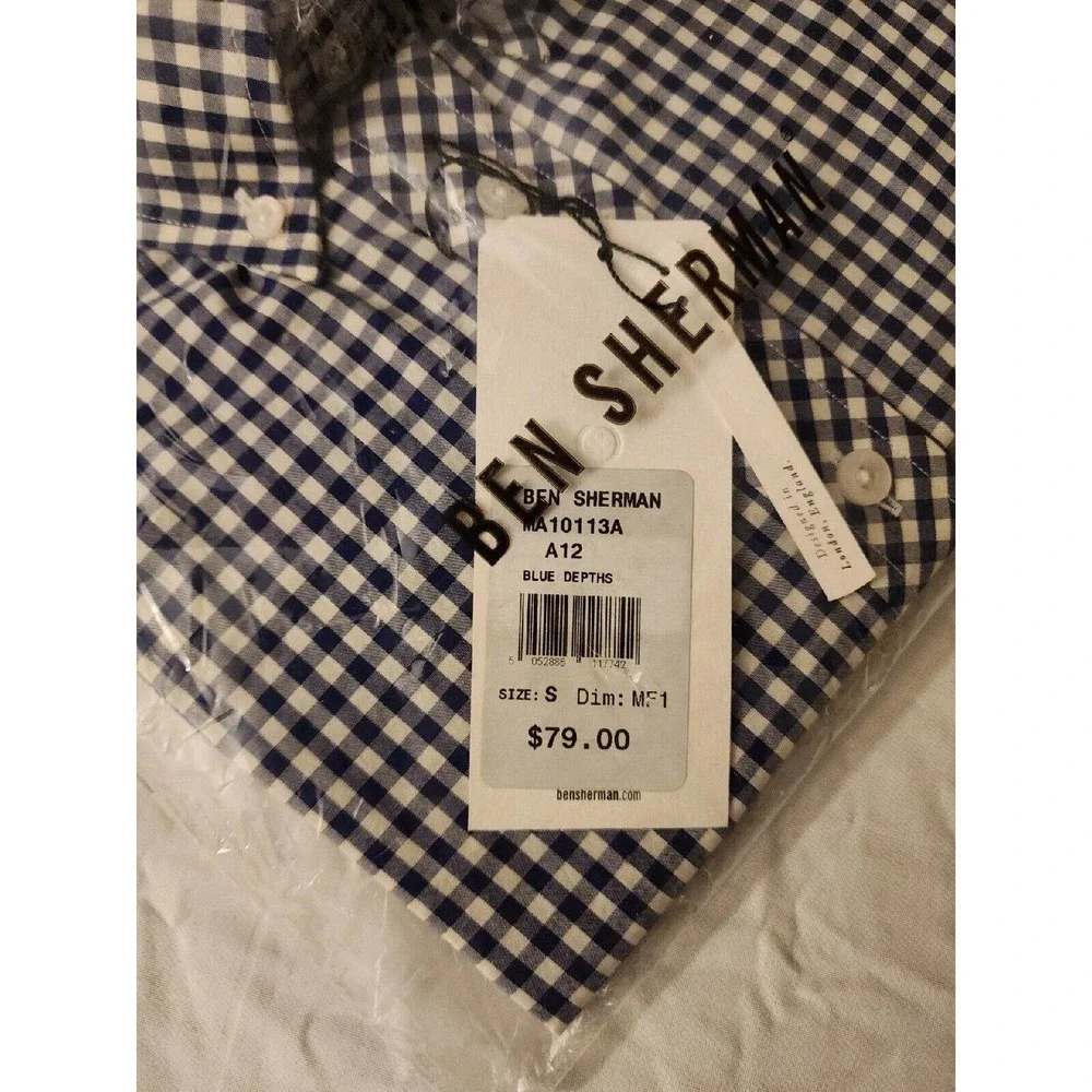 Ben Sherman Mens Small Long Sleeve Button Down Shirt Blue Depths Check - Picture 4 of 9